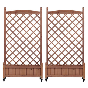 Raised Garden Bed With Trellis 2 Pack, Outdoor Planter Box & Plant Stand With Climbing Racks - Brown