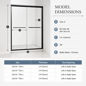 50-54" W x 72" H Framed Double Sliding Shower Door