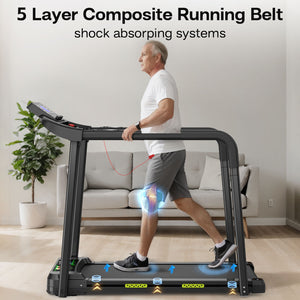 Walking Pad Treadmill With Foldable Design, Large LED Display, Stable Handrails - Black