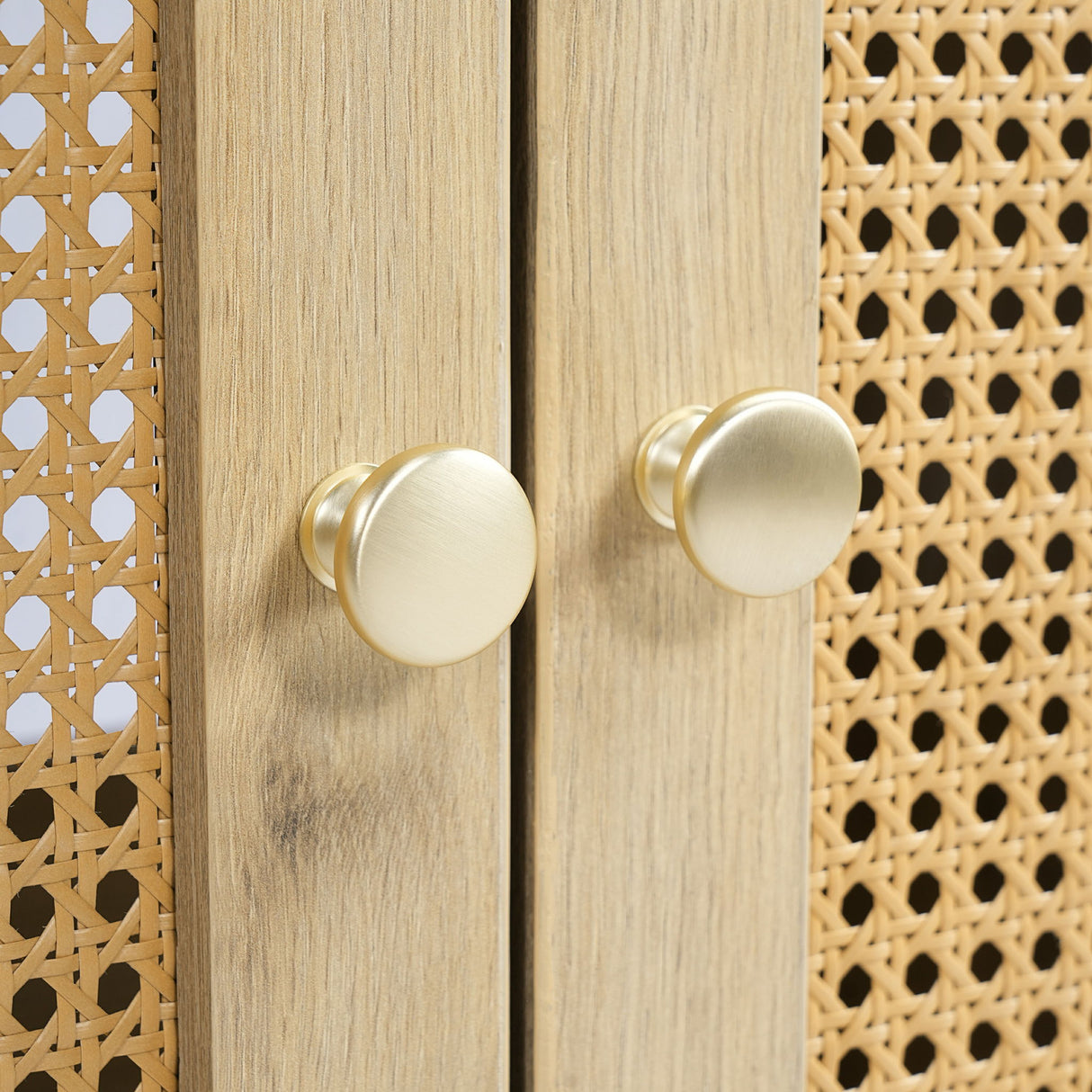 Bathroom Vanity With Handwoven Rattan Doors, Resin Basin - Natural Wood