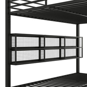 Queen Over Queen Bunk Bed With Storage Cabinets And LED Sturdy Frame, 6 Storage Units, Adjustable LED Lights - Black