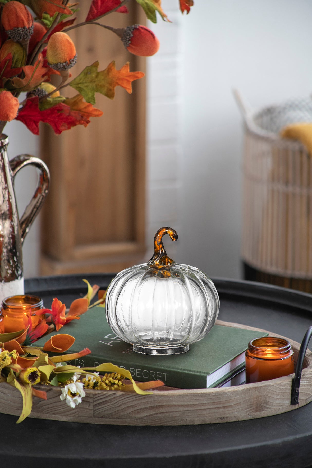Set of 4 Clear Glass Pumpkin Decor