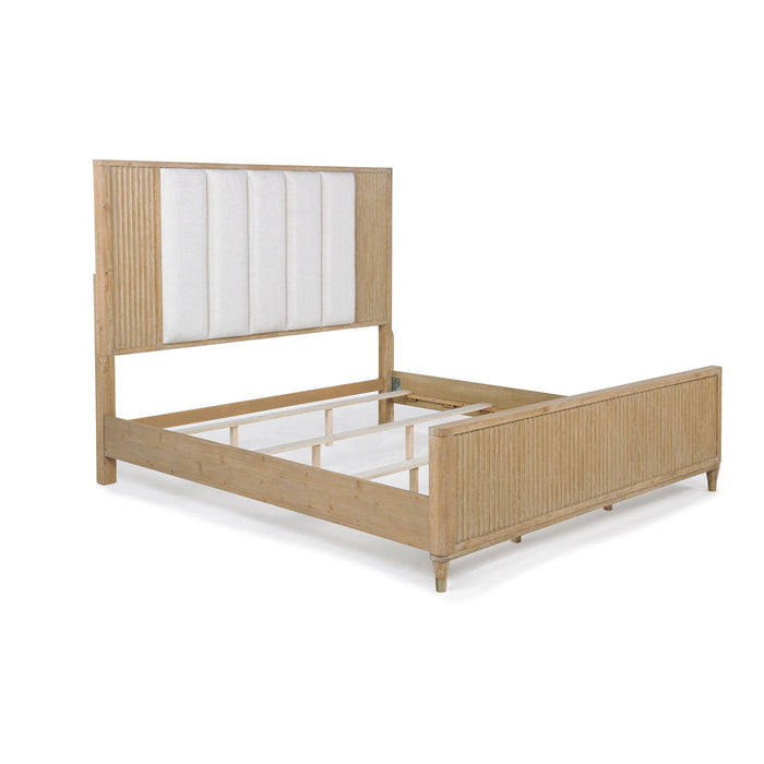 Light Brown High Headboard Panel Bed with Upholstered Feature