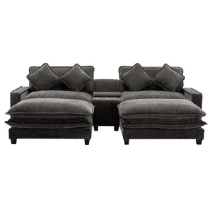 Modern Sectional Sofa With Removable Ottomans, USB Ports