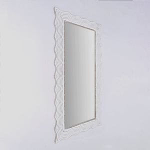 Handcarved Wave Design Rectangle Mirror Accent Enhancing Space - Antique White