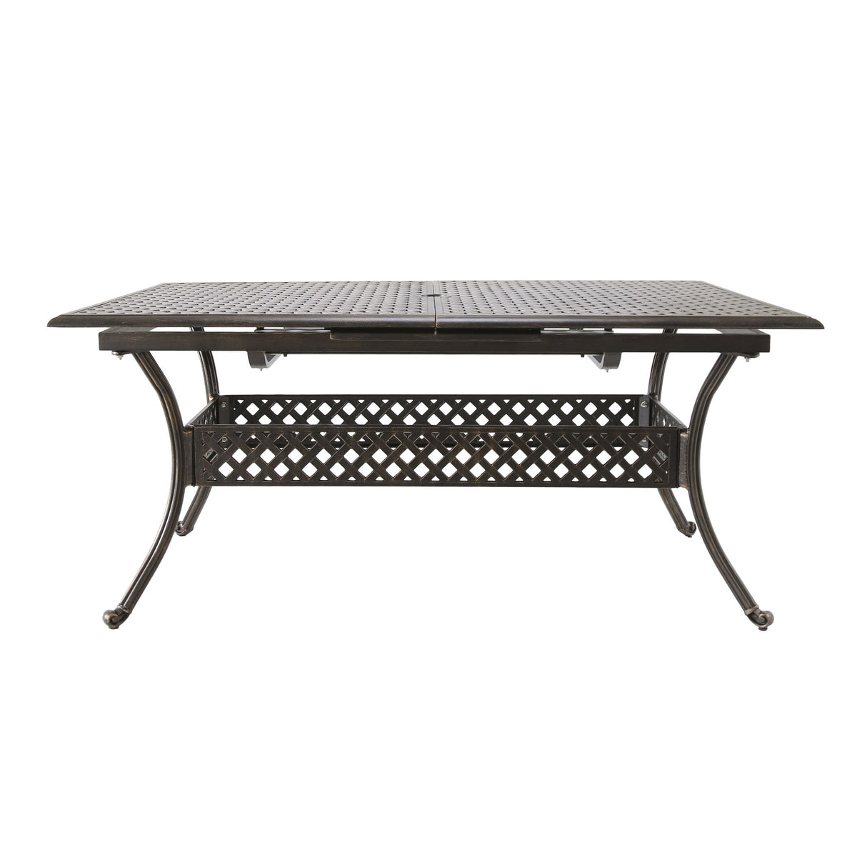 Outdoor Expandable Dining Table With Umbrella Holder, Lattice Pattern And Curved Legs - Black