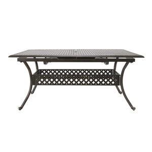 Outdoor Expandable Dining Table With Umbrella Holder, Lattice Pattern And Curved Legs - Black