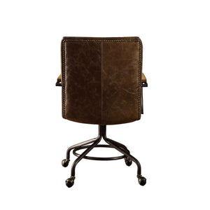 Harith Vintage Top Grain Leather Office Chair - Brown