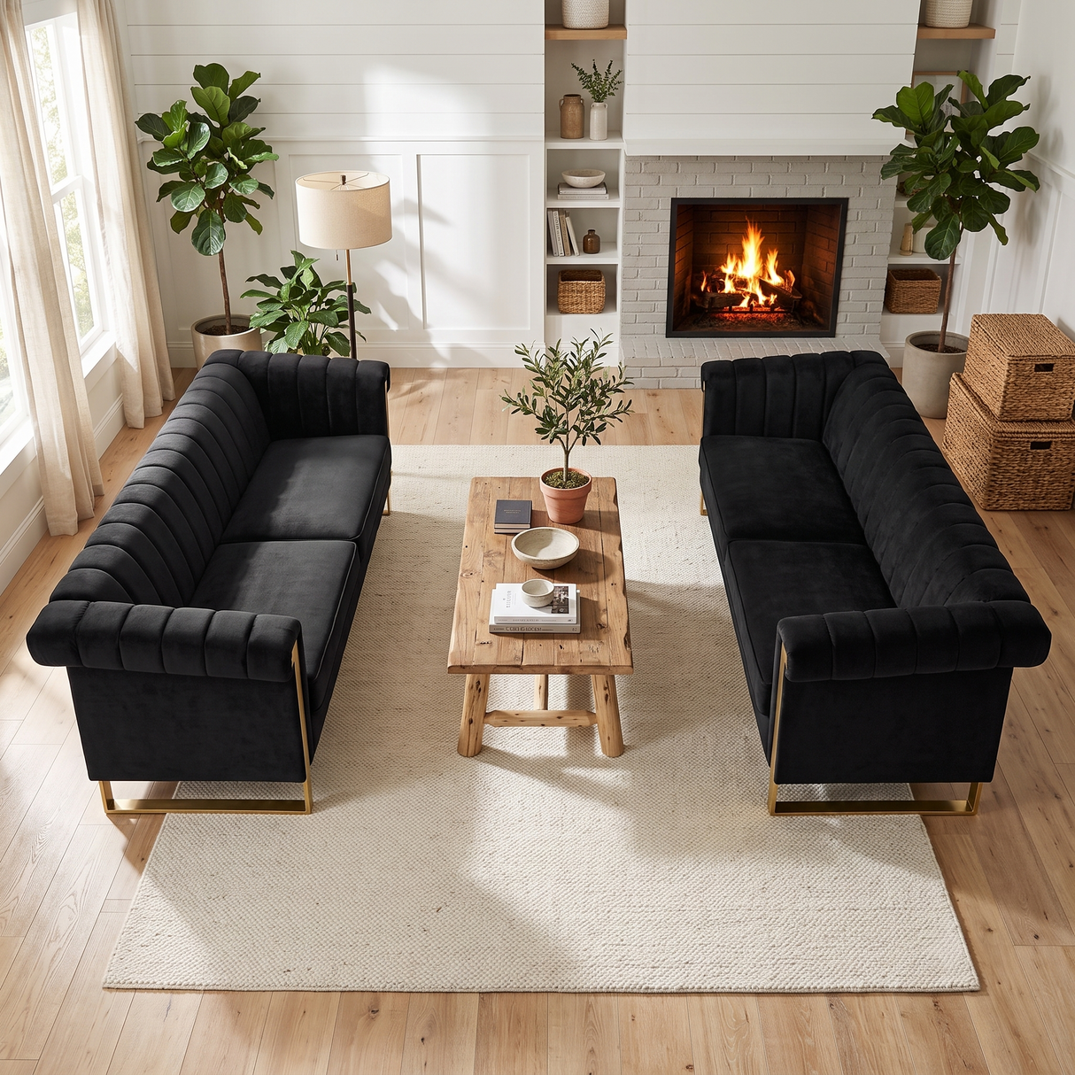 Black Velvet 2 Piece Sofa Set