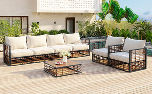 TOPMAX Modern Minimalist 7-Piece Metal Patio Sectional Sofa Set