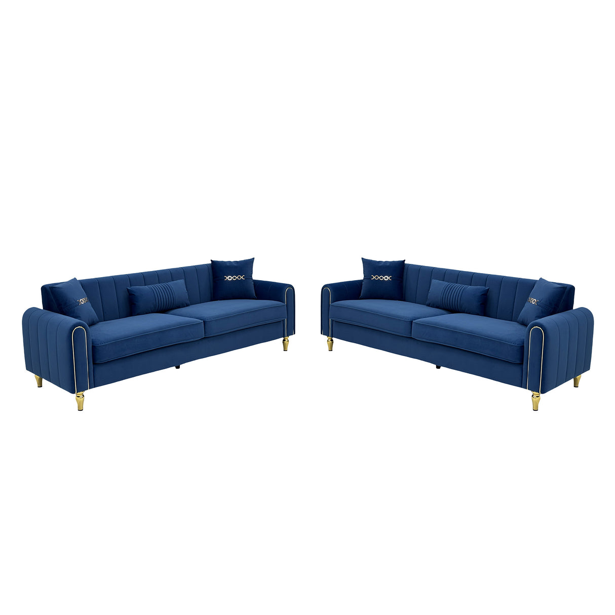 Vintage Blue Velvet 2-Piece Sofa Set