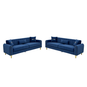 Vintage Blue Velvet 2-Piece Sofa Set