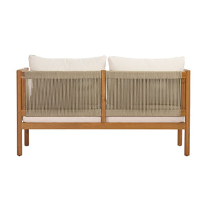 Outdoor Loveseat and Coffee Table Set with Acacia Wood Frame in Teak Look