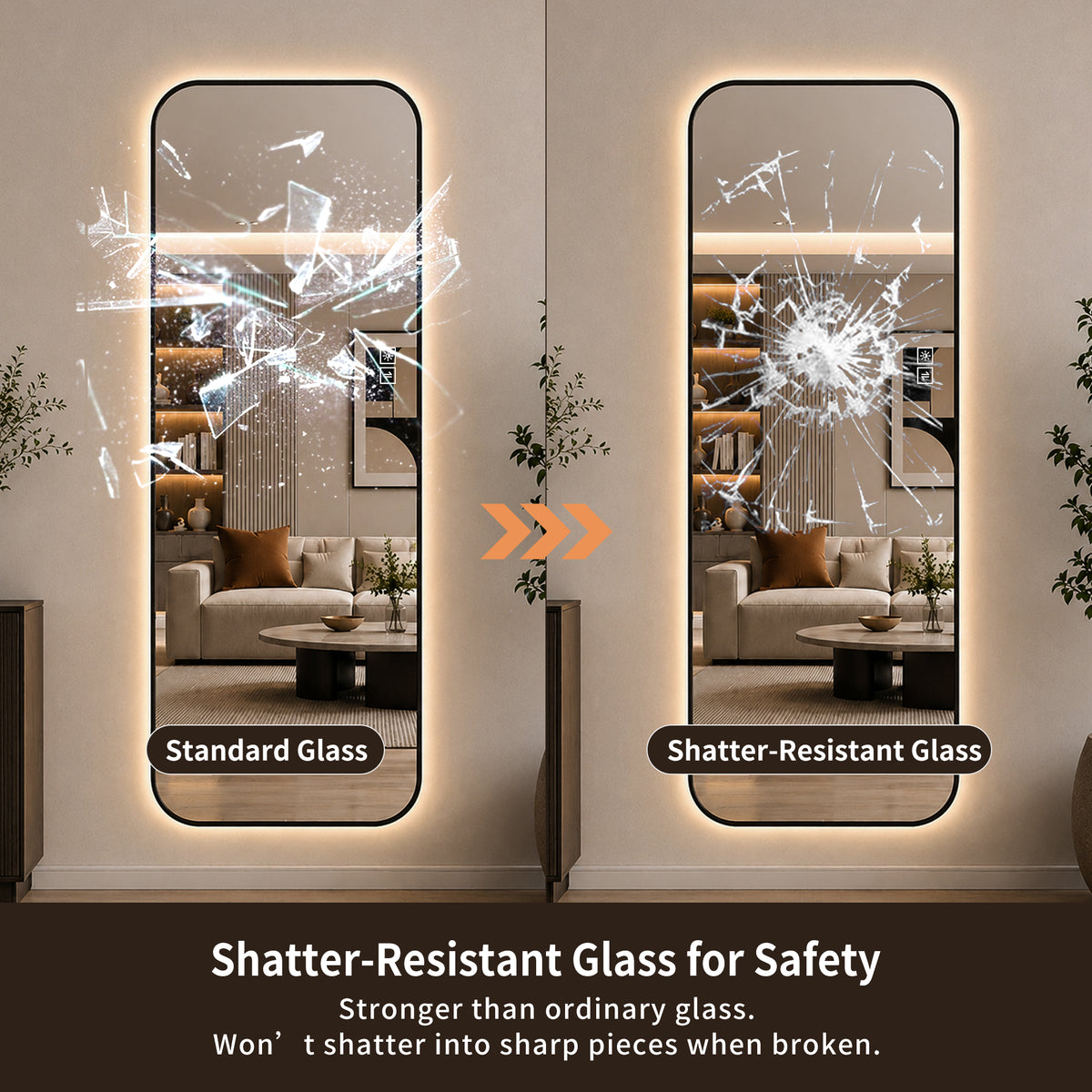 65" x 24" Oversized Backlit Rectangular LED Full Length Mirror
