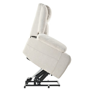 Power Lift Recliner Chair With Extended Footrest, Remote Control, Cup Holders, And Side Pockets