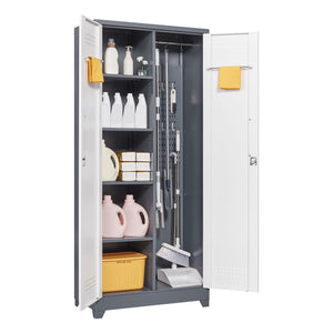 Lockers With Locking Doors, Adjustable Shelves, High Broom Tool Storage Cabinet