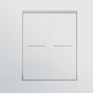 Double Sliding Shower Door, Semi-Frameless Bypass Bathroom Sliding Door With 1/4" (6 Mm) Tempered Glass For Walk-In Shower