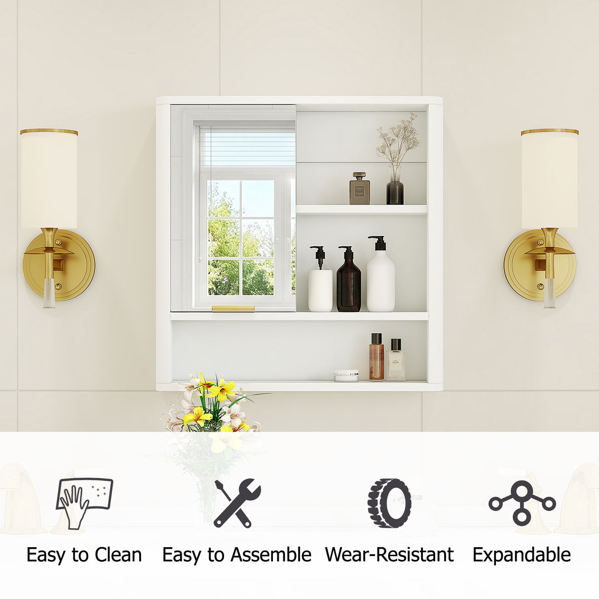 Modern Bathroom Mirror Cabinet with Open Shelves