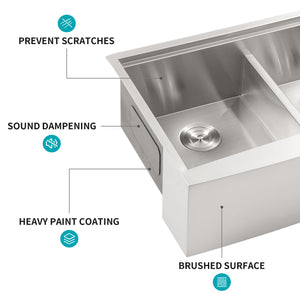 Farmhouse Double Bowl Workstation Kitchen Sink 33" Stainless Steel 16 Gauge Apron Front, Finish - White