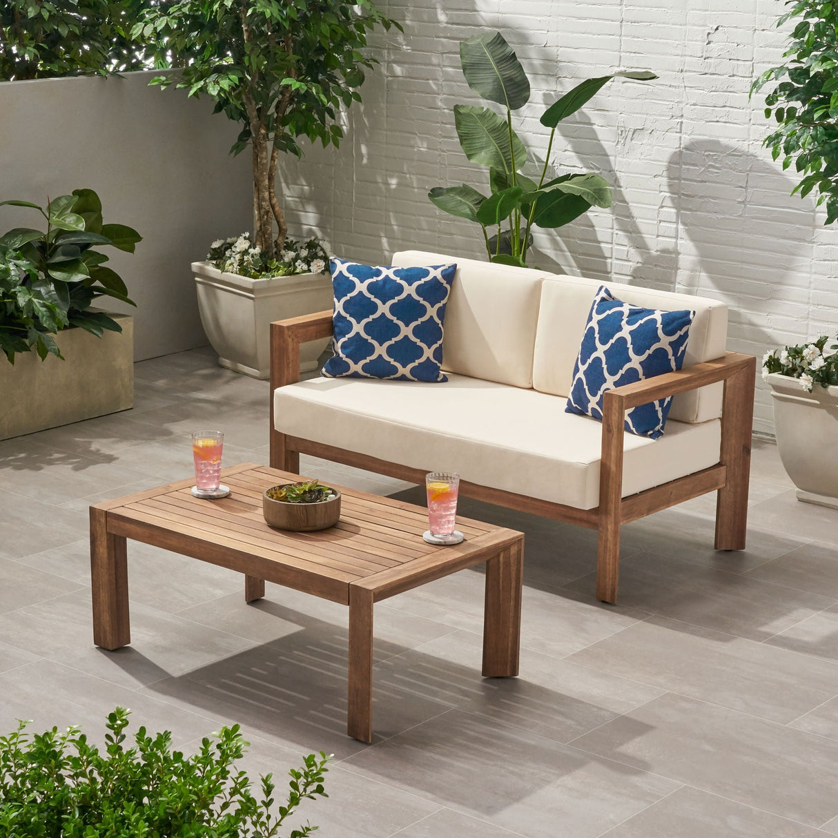 2 Piece Patio Set With Open-Back Loveseat And Coffee Table - Beige / Brown - Best Buy Furniture