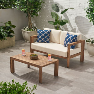 2 Piece Patio Set With Open-Back Loveseat And Coffee Table - Beige / Brown - Best Buy Furniture