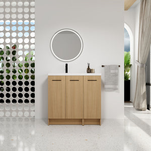 Wall Mounted Floating Bathroom Vanity With Sink, 3 Door Modular Cabinet