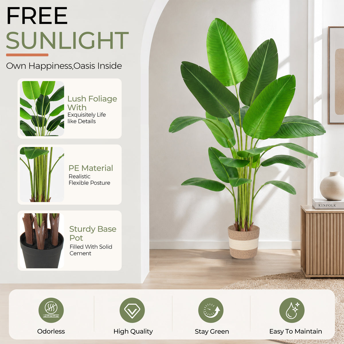 Bird of Paradise Artificial Plant 6 ft Tall Faux Banana Leaf Tree