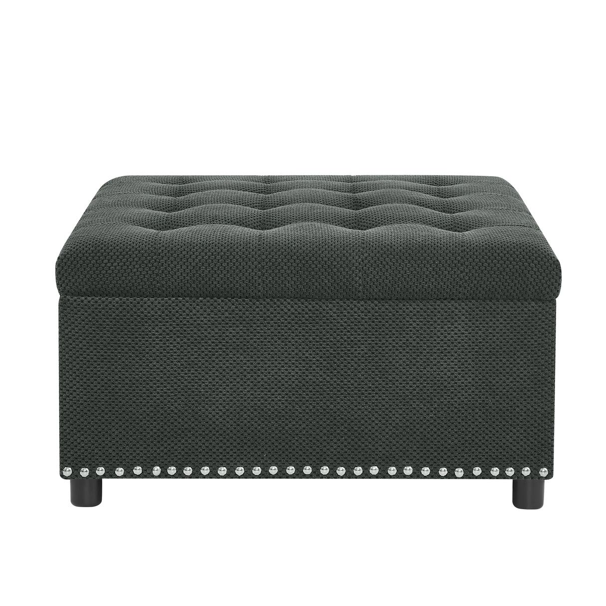 Tufted Storage Ottoman with Nailhead Trim - Dark