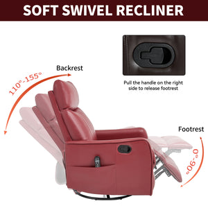 Red Faux Leather Heat Massage Manual Recliner Chair with Rocker and Swivel