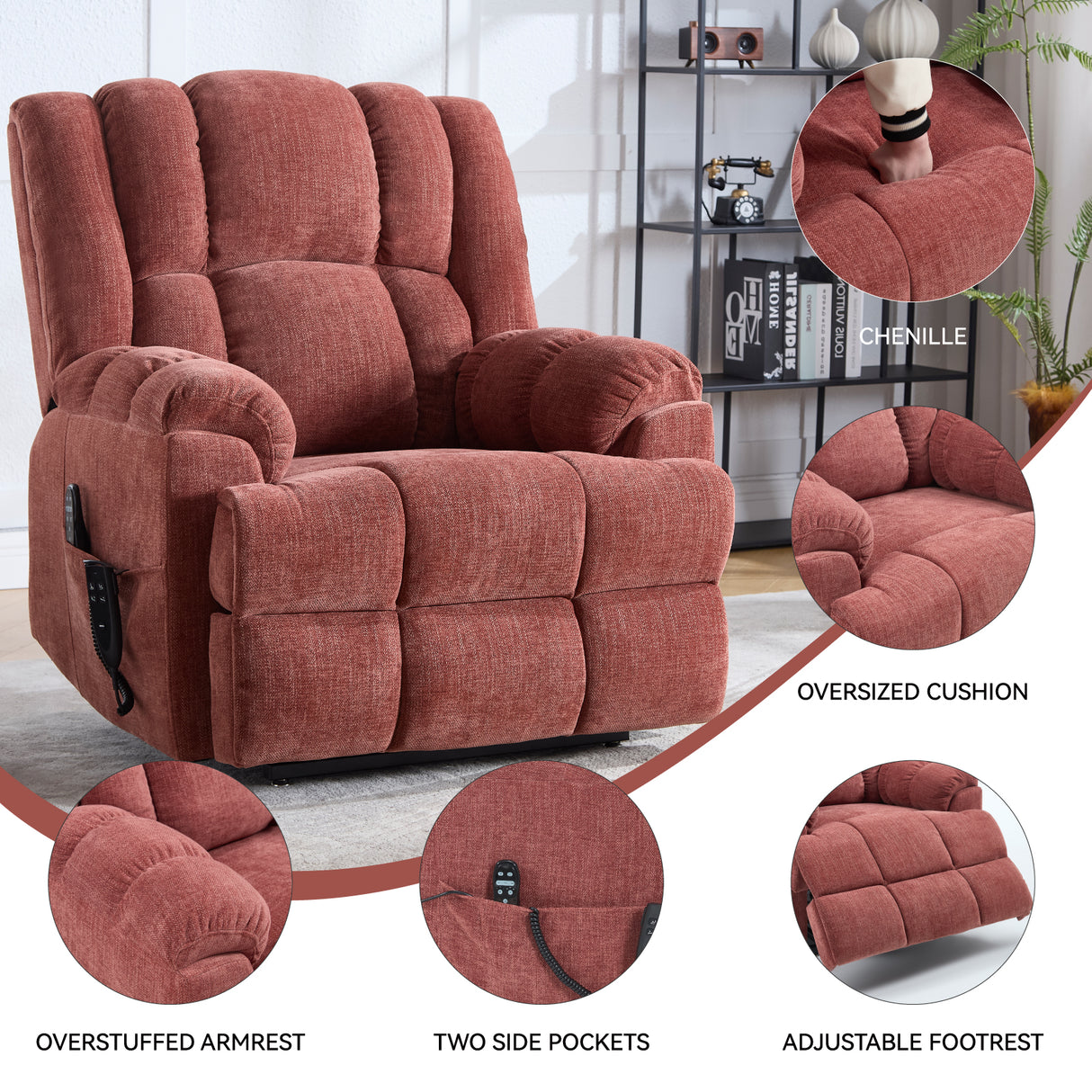 Dual Motor Heat Massage Electric Power Lift Recliner