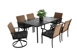 7 Piece Patio Dining Set with Outdoor Wicker Furniture