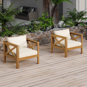 Outdoor Acacia Wood Club Armchair with Cushions (Set of 4)