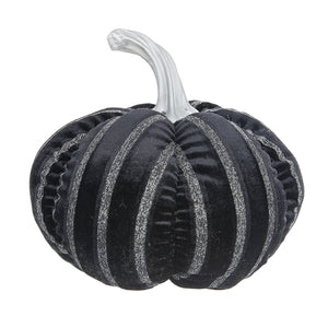 Set of 2, 7x7x7" Fabric Black Stripe Pumpkin Decor