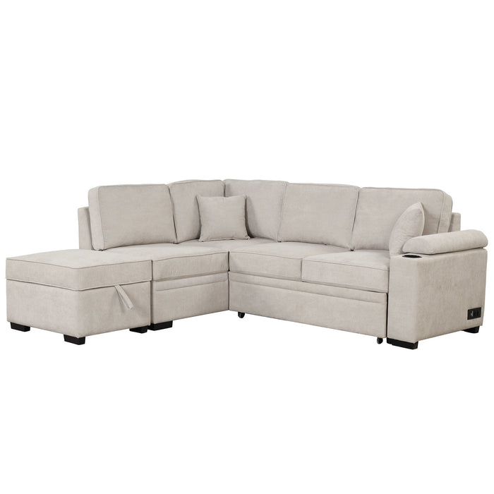Sleeper Sofa Bed Sectional with Storage Ottoman - Gray, Beige, Green, Black
