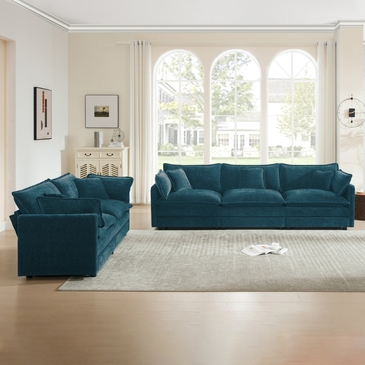 Chenille Sofa Set of 2: 2 & 3 Seater Couch