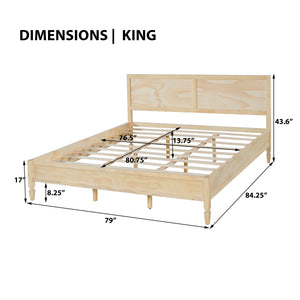 King Size Wood Platform Bed Frame with Classic Panel Headboard