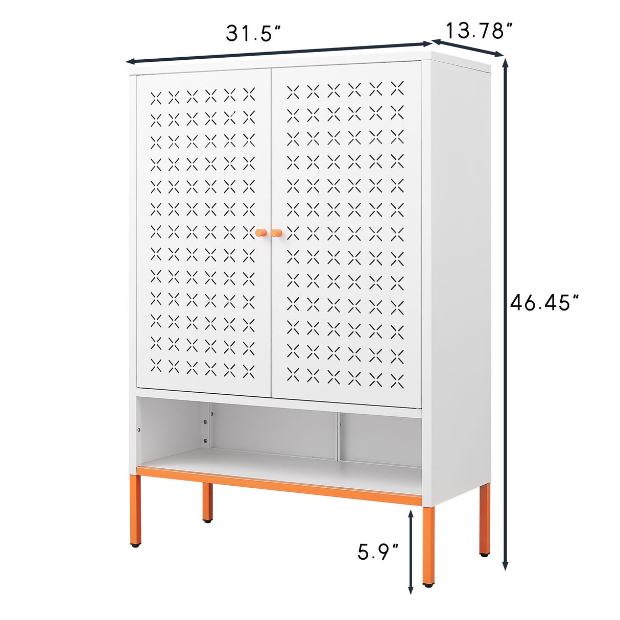 Grid Double Door Shoe Cabinet With Adjustable Compartments and Moisture-Proof Design