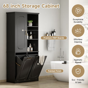 Freestanding Tall Storage Cabinet With 2 Tilt Out Hampers