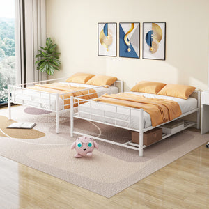 Metal Bunk Bed With Shelf And Guardrails