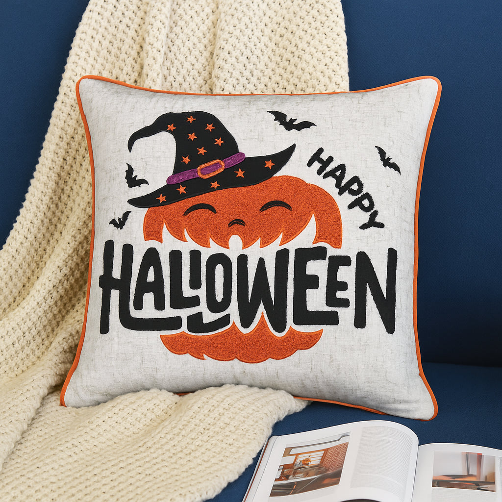 Happy Halloween Pumpkin Witch Throw Pillow Set of 2