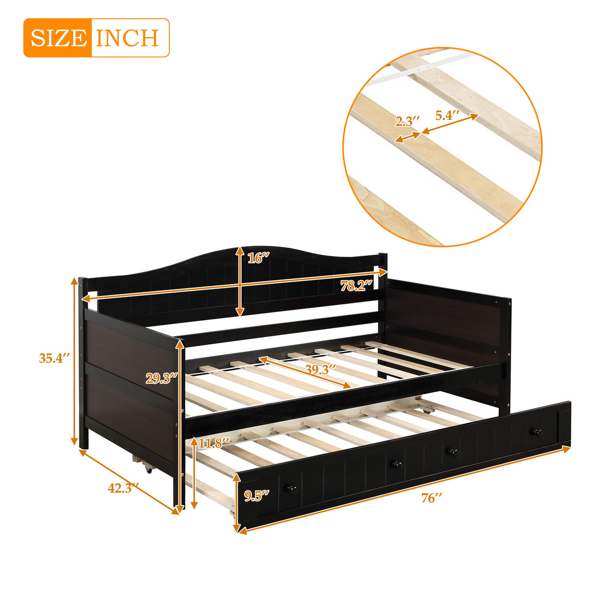 Wooden Daybed, Sofa Bed, No Box Spring Needed