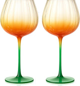 Khen Pumpkin Wine Glasses Fall Inspired Lightweight Borosilicate Decorative Drinkware Stemware - Set of 2 Orange & Green