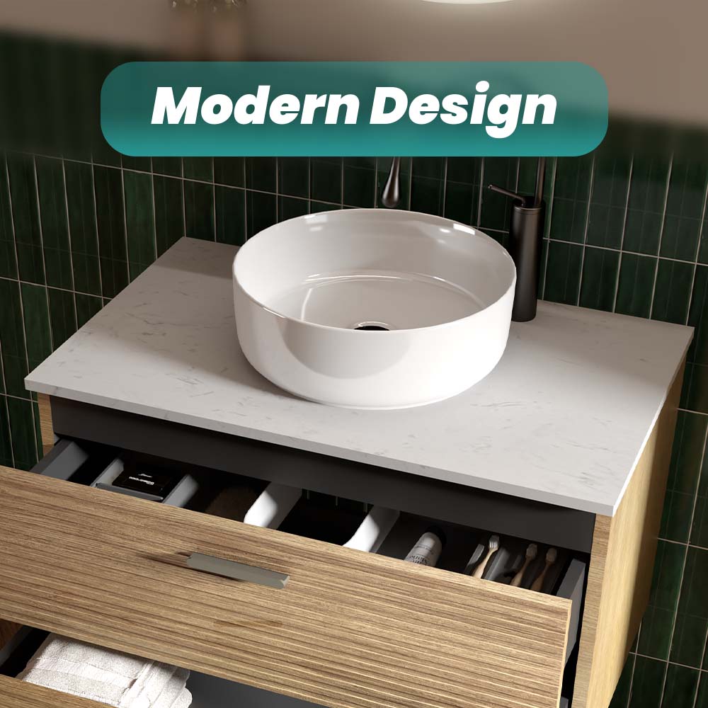 Integrated White Ceramic Basin, 15.56-Inch Round, Gloss Finish
