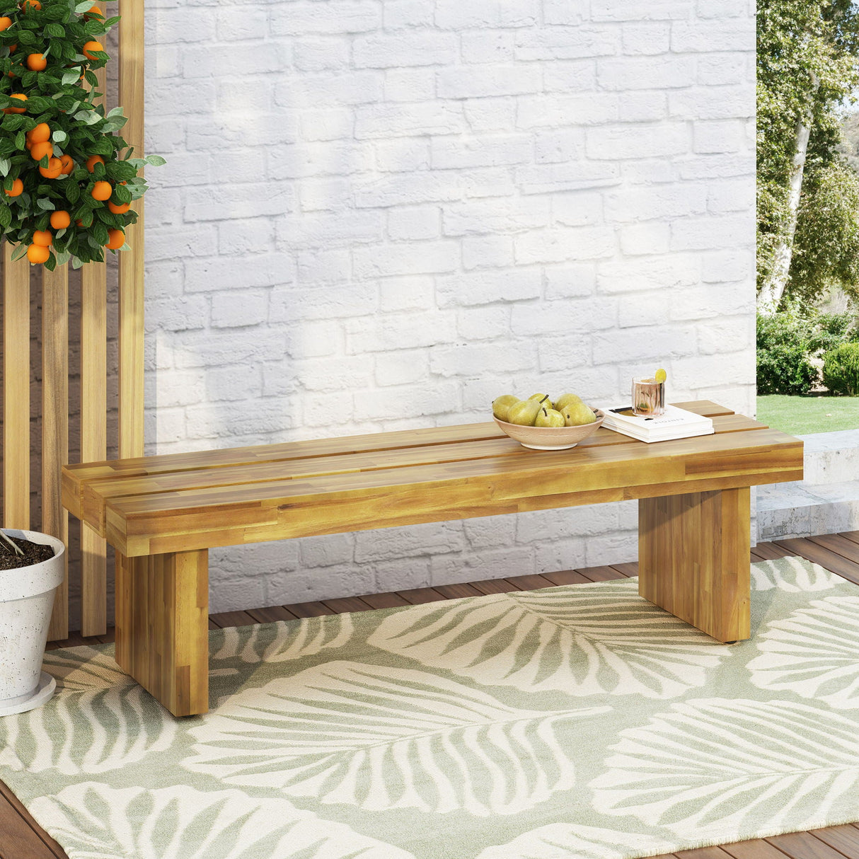 Nahanni - Rustic Acacia Wood Bench With Slat Design - Natural - Best Buy Furniture