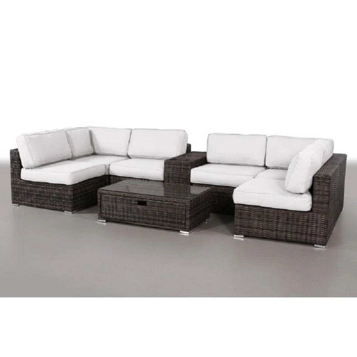 Elegant 4 Person Wicker Patio Seating Set With Cushions And Glass Top Table