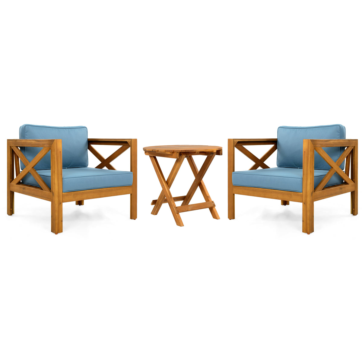 Patio Conversation Set, Outdoor Wood Conversation Seat (Set of 2)