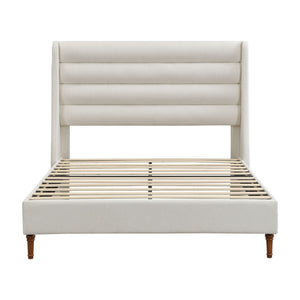 Modern Upholstered Platform Bed With Wave Shaped Headboard