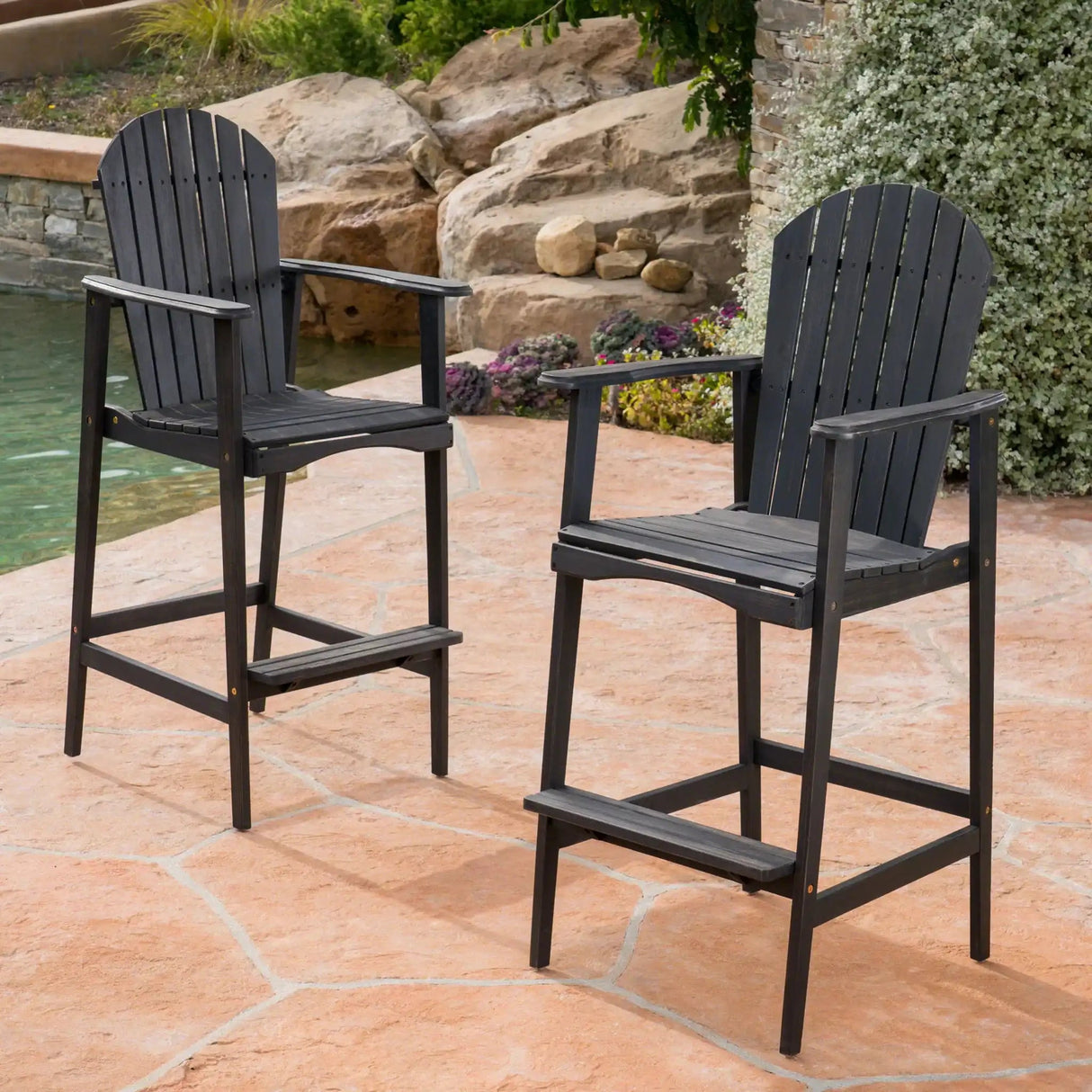 Outdoor Acacia Wood Adirondack Barstools (Set of 2) - Best Buy Furniture