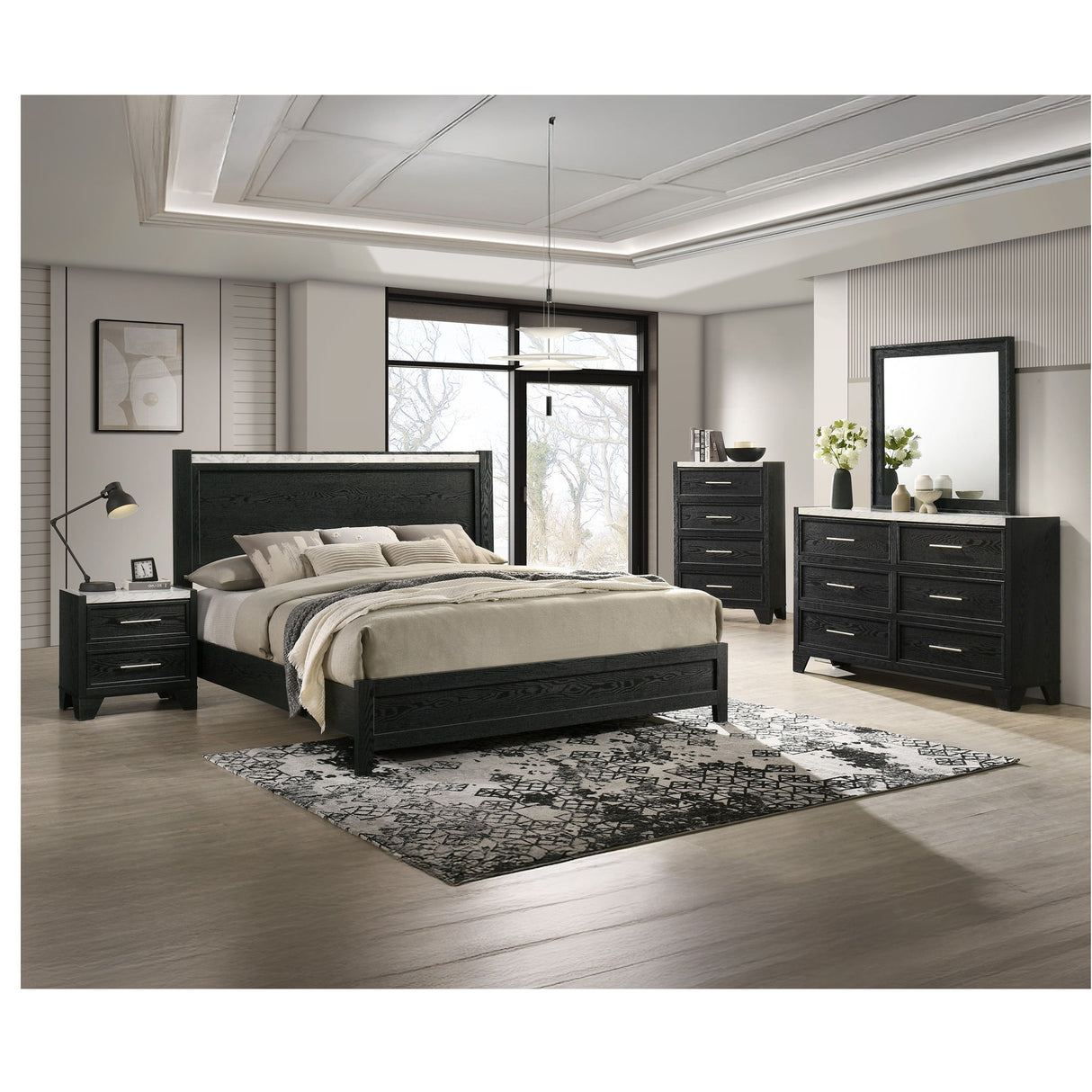 2 Drawers Nightstand - Black / White