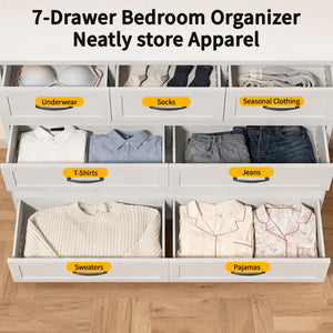 7-Drawer Dresser, Wide Low-Profile Storage Cabinet with Steel Construction
